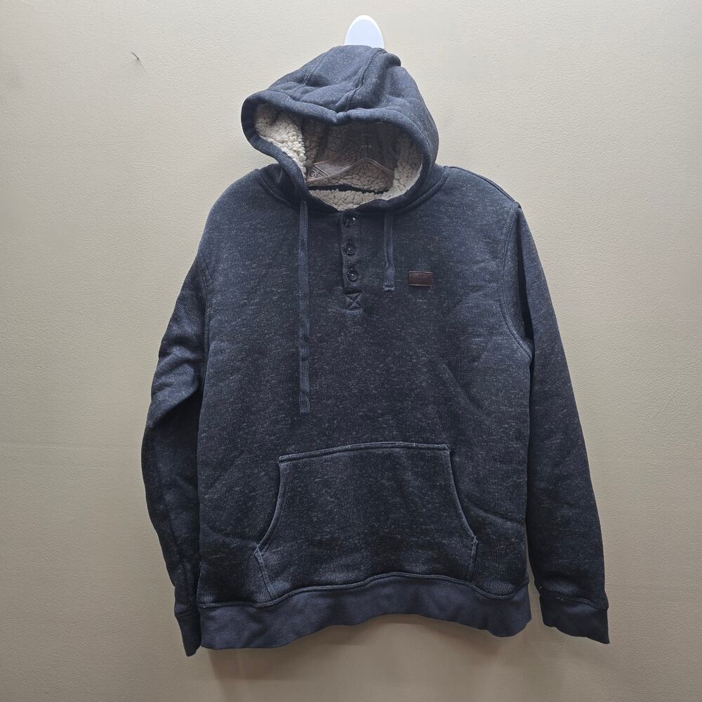 O'Neill Renzo Sherpa-Lined Button Front Pullover Hoodie Charcoal Grey Medium